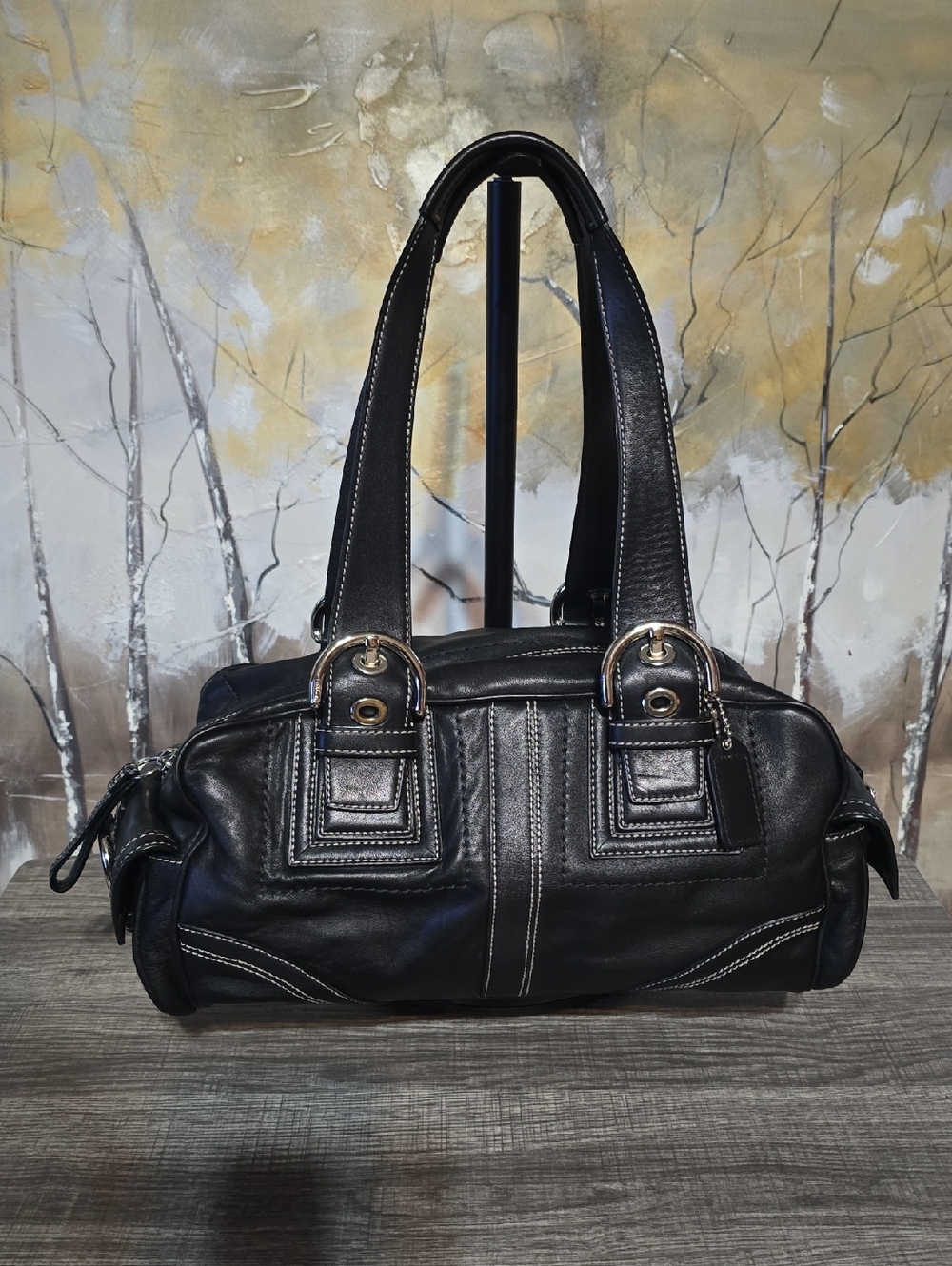 Vintage Classic Black Leather Coach Shoulder Bag - Polished Hardware